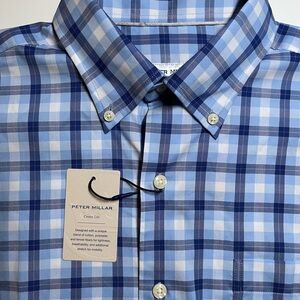 Peter Millar Men Crown Lite Performance Tech Shirt Stretch Check Size M